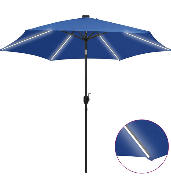 Sonnenschirm mit LED-Leuchten & Aluminium-Mast 300 cm Azurblau