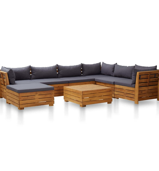 8-tlg. Garten-Sofagarnitur mit Auflagen Akazienholz Dunkelgrau