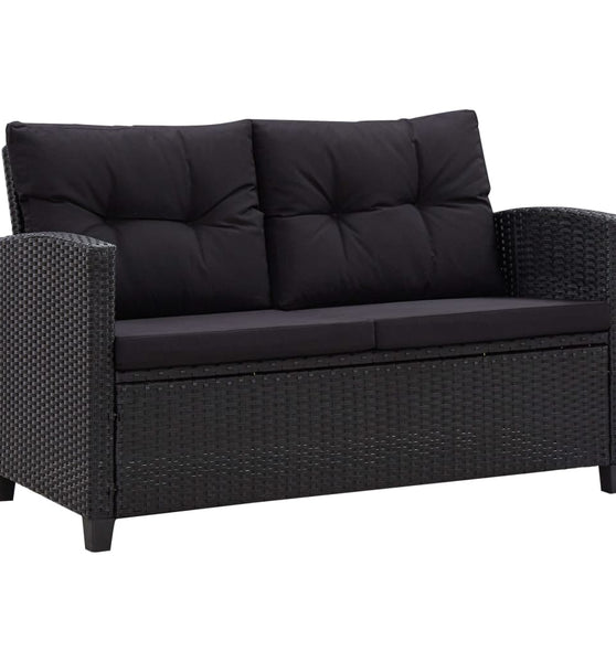 2-Sitzer-Gartensofa mit Kissen Schwarz 124 cm Poly Rattan