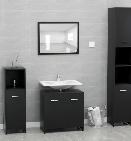 Badmöbel-Set Schwarz Holzwerkstoff