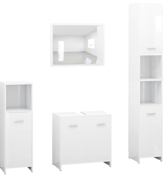 4-tlg. Badmöbel-Set Hochglanz-Weiß Holzwerkstoff