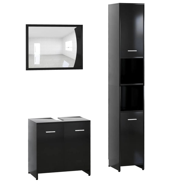 3-tlg. Badmöbel-Set Schwarz Holzwerkstoff