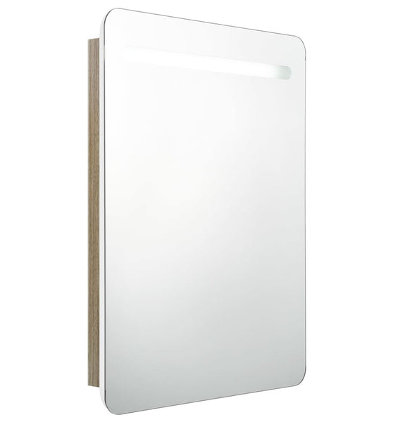 LED-Bad-Spiegelschrank Weiß und Eichen-Optik 60x11x80 cm
