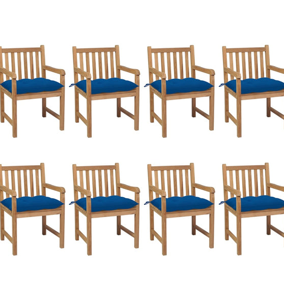 Gartenstühle 8 Stk. mit Blauen Kissen Massivholz Teak