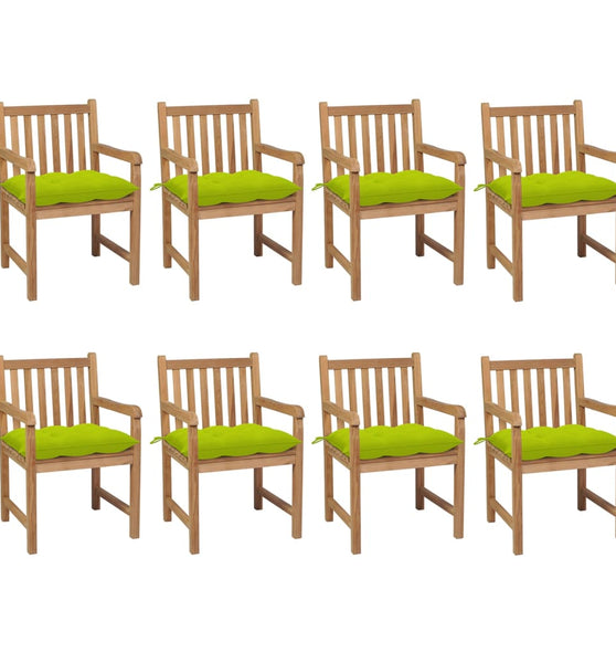 Gartenstühle 8 Stk. mit Hellgrünen Kissen Massivholz Teak