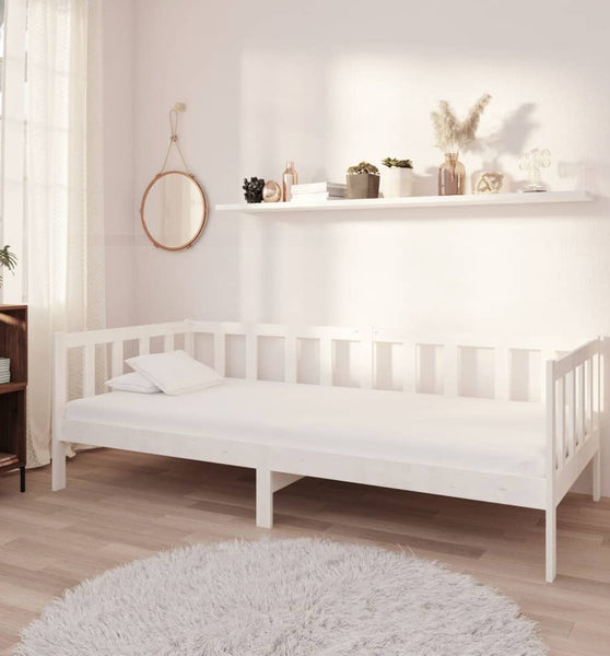 Tagesbett mit Matratze 90x200 cm Weiß Kiefer Massivholz