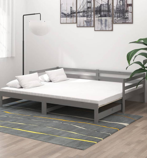 Ausziehbares Tagesbett 2x(90x200) cm Grau Massivholz Kiefer