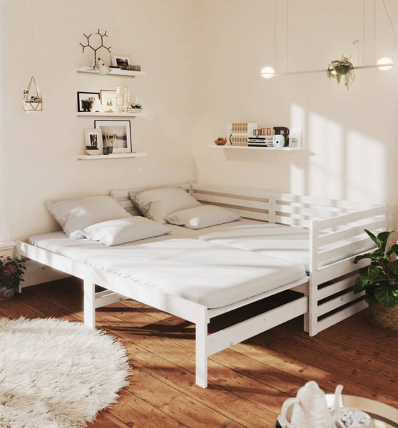 Ausziehbares Tagesbett 2x(90x200) cm Weiß Massivholz Kiefer