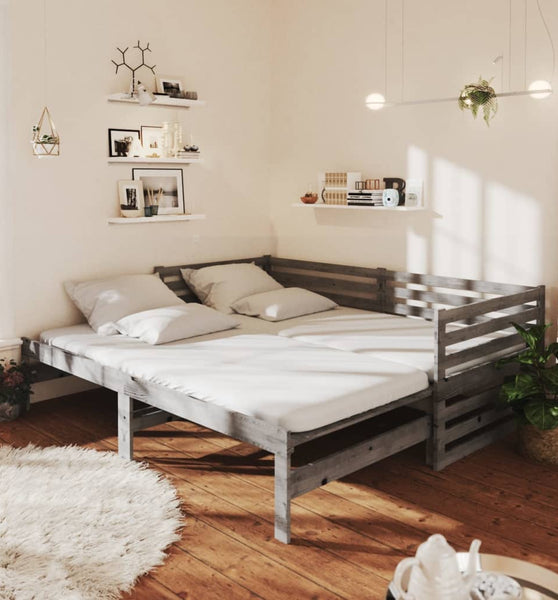 Ausziehbares Tagesbett 2x(90x200) cm Grau Massivholz Kiefer