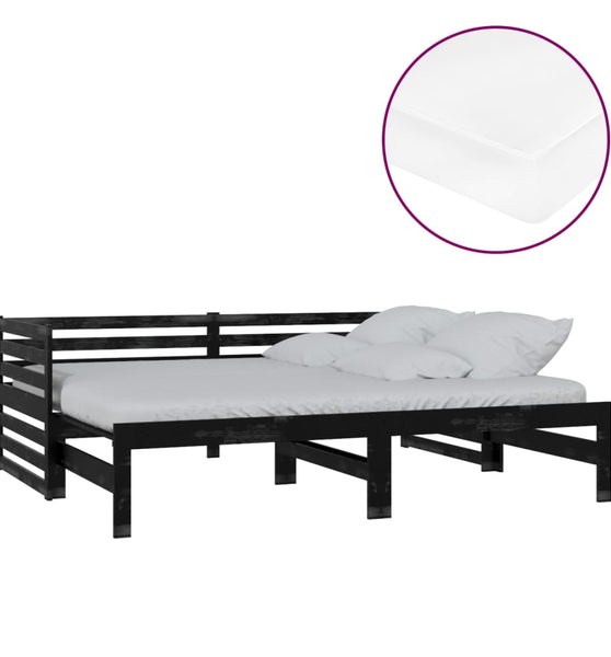 Ausziehbares Tagesbett 2x(90x200) cm Schwarz Massivholz Kiefer