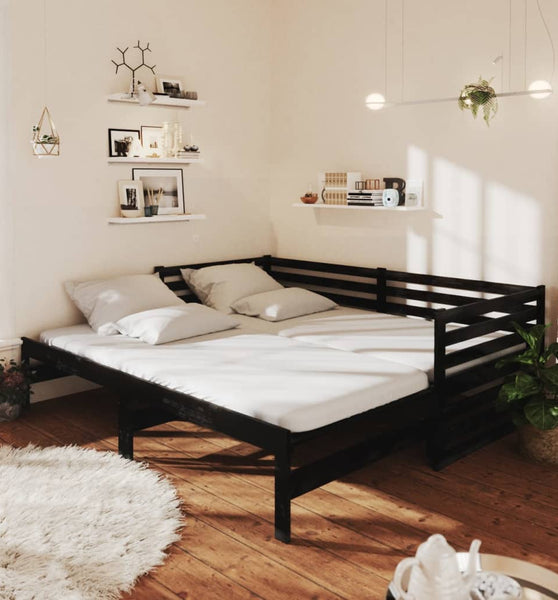 Ausziehbares Tagesbett 2x(90x200) cm Schwarz Massivholz Kiefer