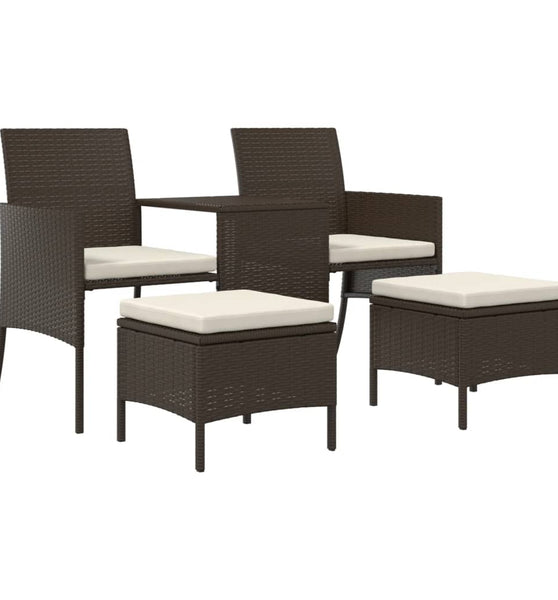 Gartensofa 2-Sitzer mit Tisch und Hockern Braun Poly Rattan