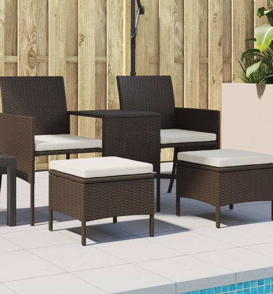 Gartensofa 2-Sitzer mit Tisch und Hockern Braun Poly Rattan