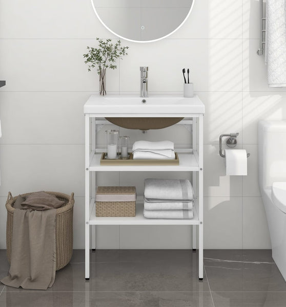 Badezimmer-Waschtischgestell mit Waschbecken Weiß Eisen