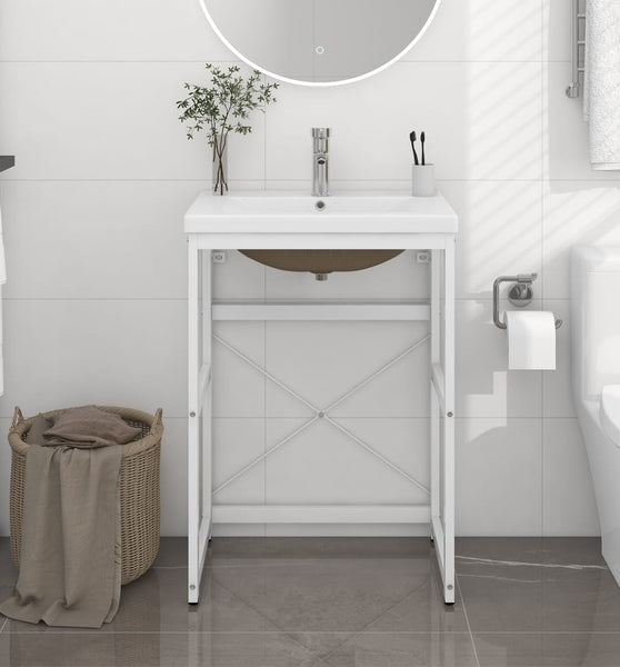 Badezimmer-Waschtischgestell mit Waschbecken Weiß Eisen