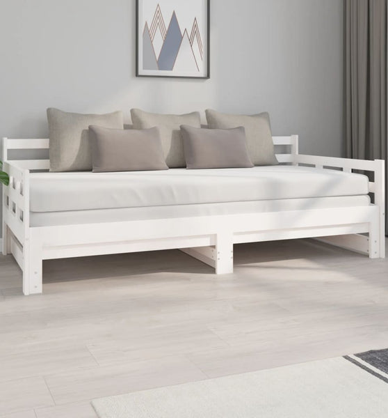 Tagesbett Ausziehbar Weiß Massivholz Kiefer 2x(90x200) cm