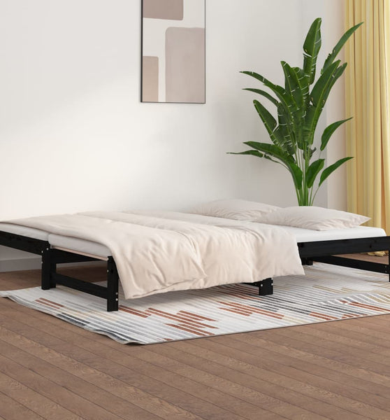 Tagesbett Ausziehbar Schwarz 2x(90x200) cm Massivholz Kiefer