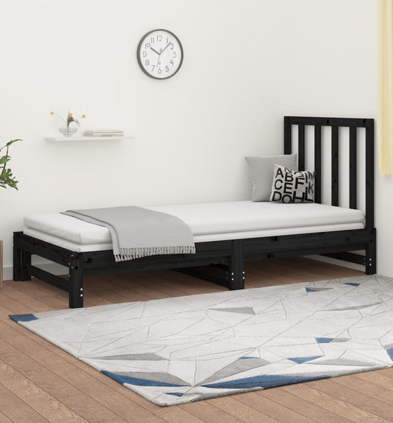 Tagesbett Ausziehbar Schwarz 2x(90x200) cm Massivholz Kiefer