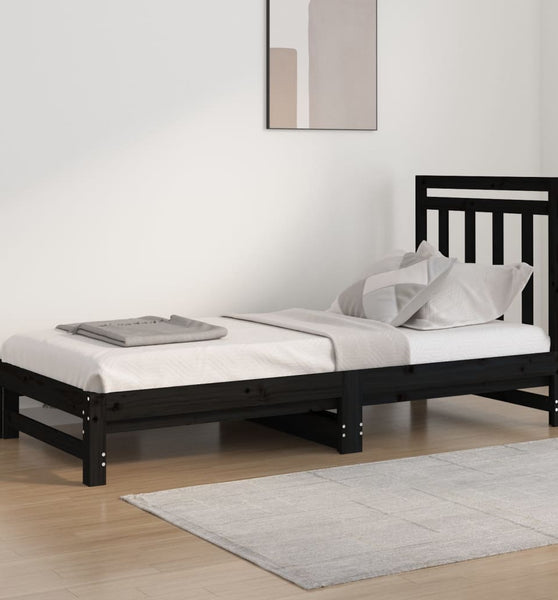 Tagesbett Ausziehbar Schwarz 2x(90x200) cm Massivholz Kiefer