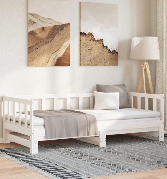 Tagesbett Ausziehbar Weiß 2x(90x190) cm Massivholz Kiefer