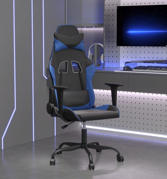 Gaming-Stuhl mit Massagefunktion Schwarz und Blau Kunstleder