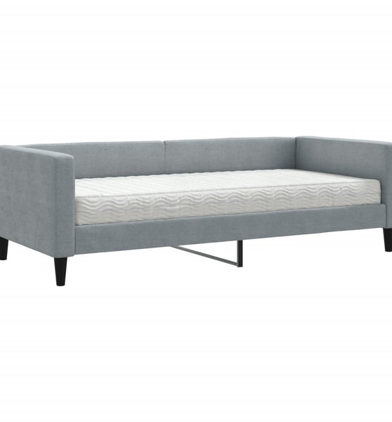 Tagesbett mit Matratze Hellgrau 90x190 cm Stoff