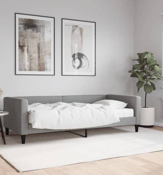 Tagesbett mit Matratze Hellgrau 90x190 cm Stoff