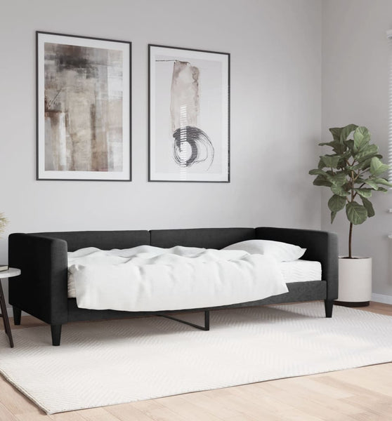 Tagesbett mit Matratze Schwarz 90x190 cm Stoff