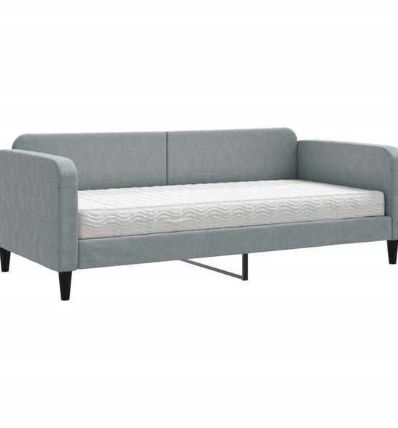 Tagesbett mit Matratze Hellgrau 90x190 cm Stoff