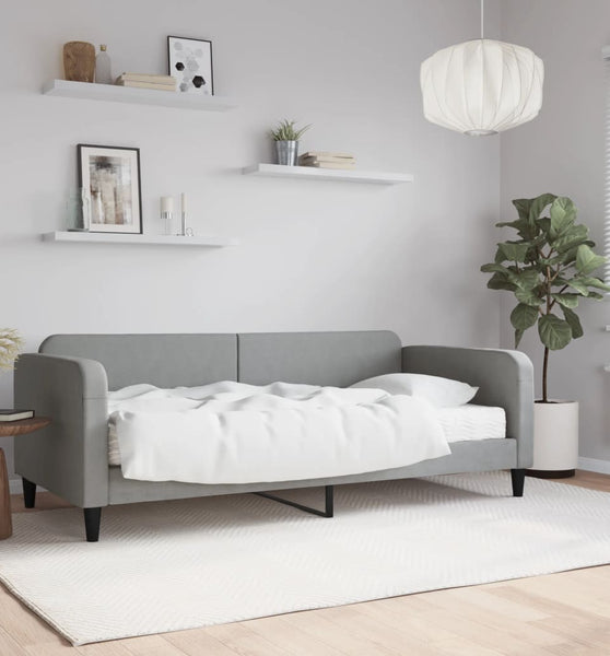 Tagesbett mit Matratze Hellgrau 90x190 cm Stoff