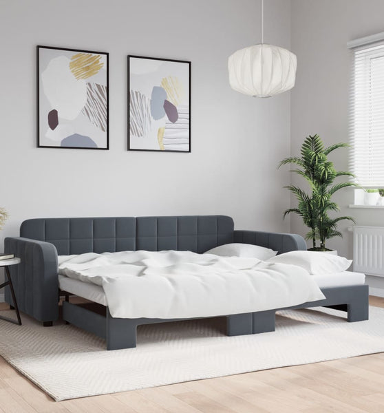 Tagesbett Ausziehbar Dunkelgrau 90x200 cm Samt