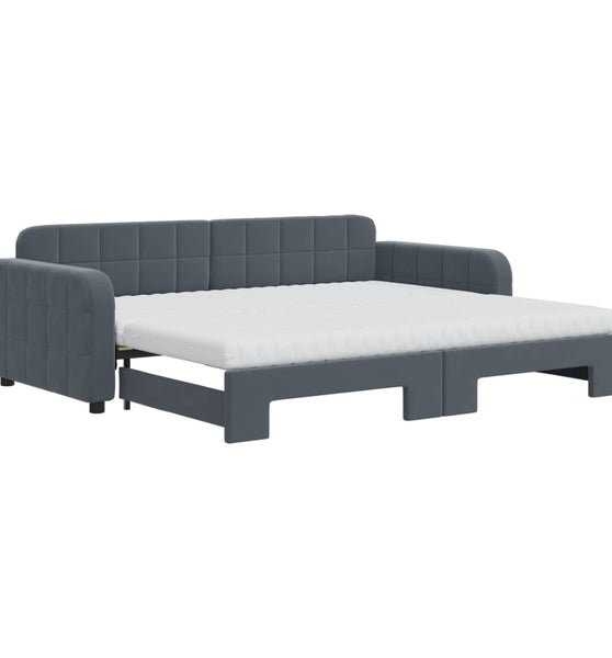Tagesbett Ausziehbar mit Matratzen Dunkelgrau 90x200 cm Samt