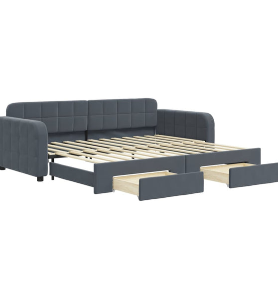 Tagesbett Ausziehbar mit Schubladen Dunkelgrau 90x200 cm Samt
