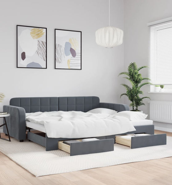 Tagesbett Ausziehbar mit Schubladen Dunkelgrau 90x200 cm Samt