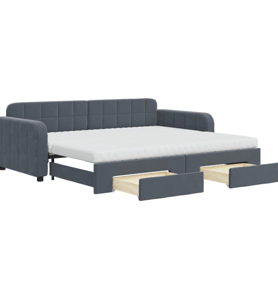 Tagesbett Ausziehbar mit Schubladen Dunkelgrau 90x200 cm Samt