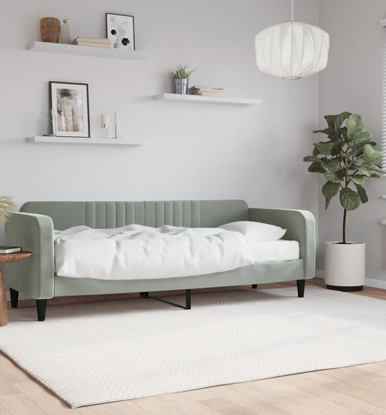 Tagesbett mit Matratze Hellgrau 80x200 cm Samt