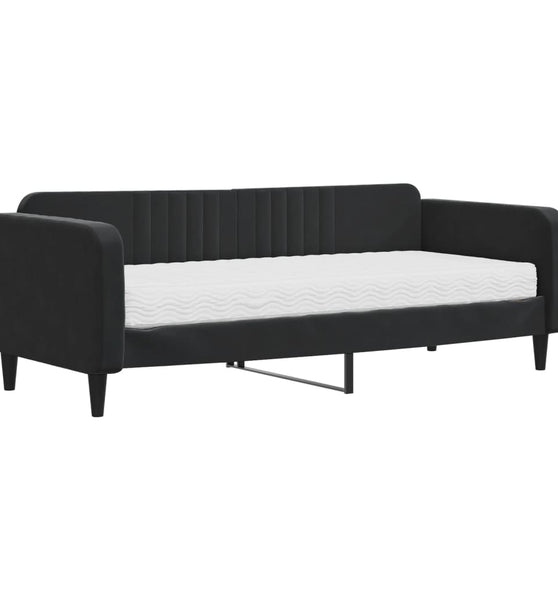 Tagesbett mit Matratze Schwarz 90x200 cm Samt