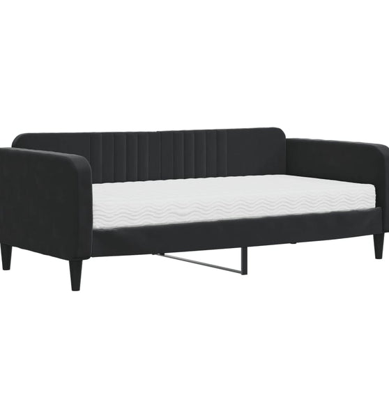 Tagesbett mit Matratze Schwarz 90x190 cm Samt