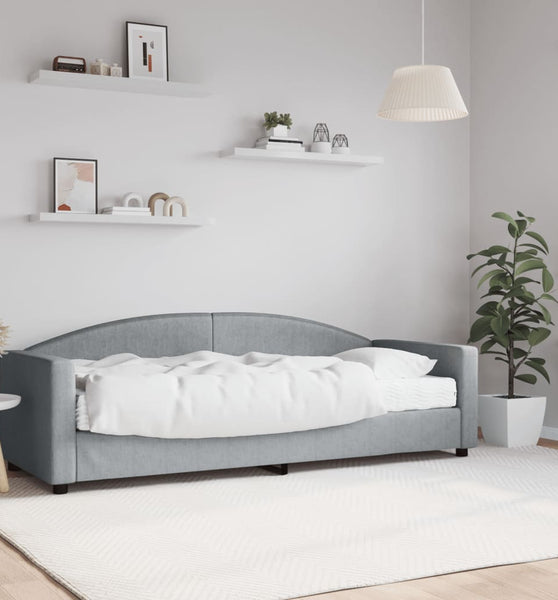Tagesbett mit Matratze Hellgrau 80x200 cm Stoff