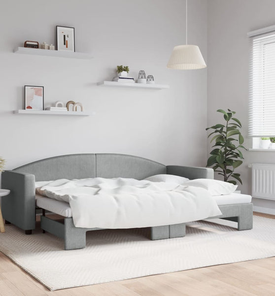 Tagesbett Ausziehbar Hellgrau 80x200 cm Stoff