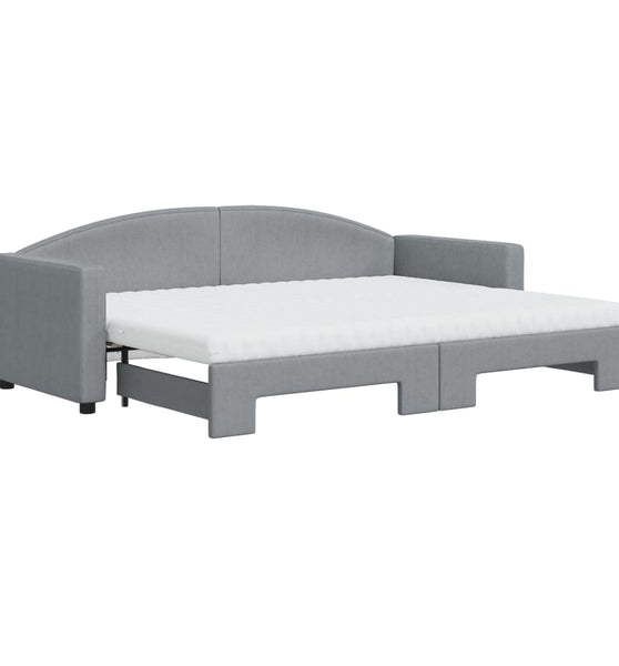 Tagesbett Ausziehbar mit Matratze Hellgrau 80x200 cm Stoff