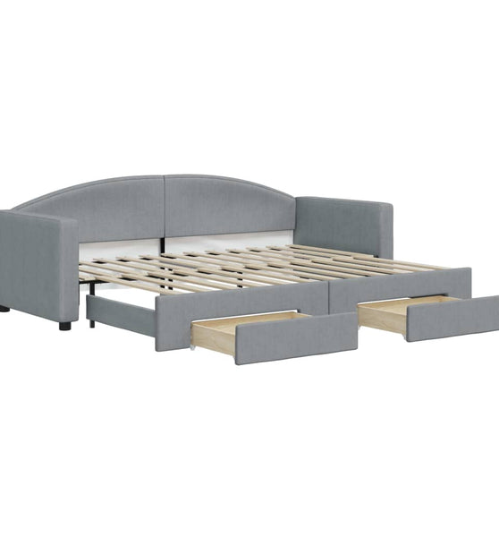 Tagesbett Ausziehbar mit Schubladen Hellgrau 80x200 cm Stoff