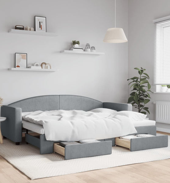 Tagesbett Ausziehbar mit Schubladen Hellgrau 80x200 cm Stoff