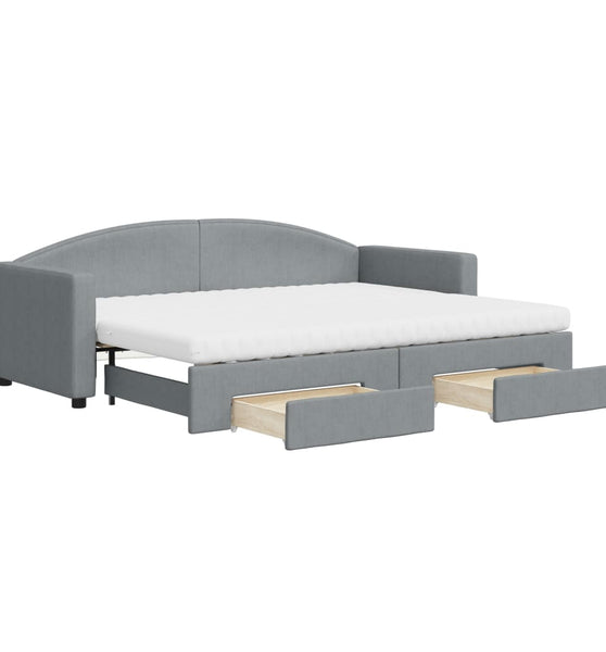 Tagesbett Ausziehbar mit Schubladen Hellgrau 80x200 cm Stoff