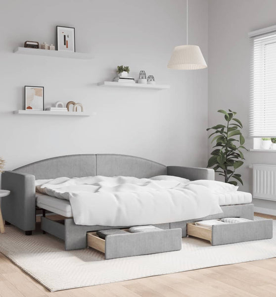 Tagesbett Ausziehbar mit Schubladen Hellgrau 80x200 cm Stoff