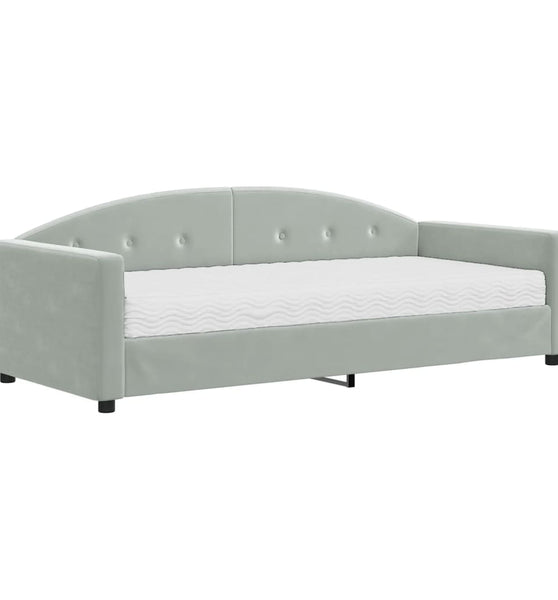 Tagesbett mit Matratze Hellgrau 90x200 cm Samt