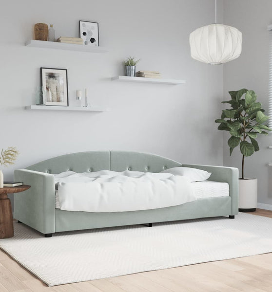 Tagesbett mit Matratze Hellgrau 90x200 cm Samt