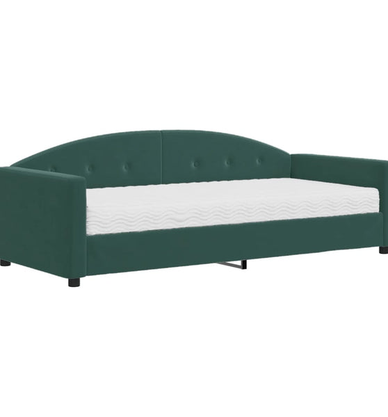 Tagesbett mit Matratze Dunkelgrün 90x200 cm Samt