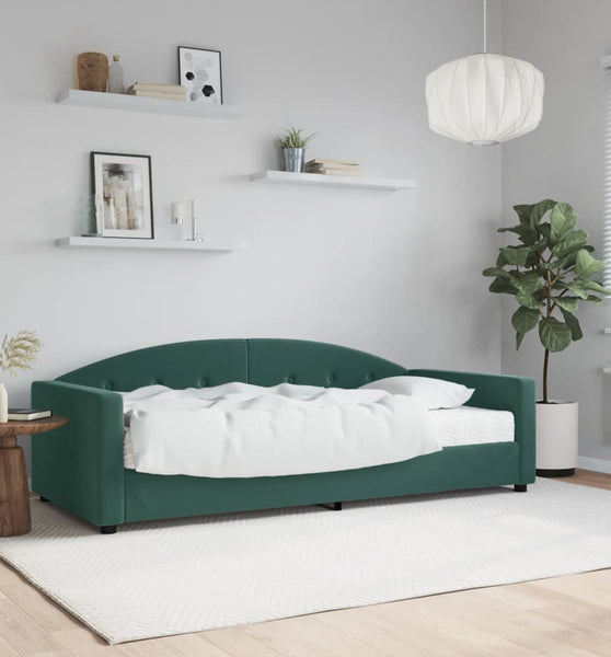 Tagesbett mit Matratze Dunkelgrün 90x200 cm Samt