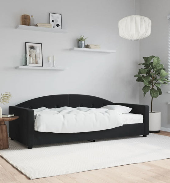 Tagesbett mit Matratze Schwarz 90x200 cm Samt